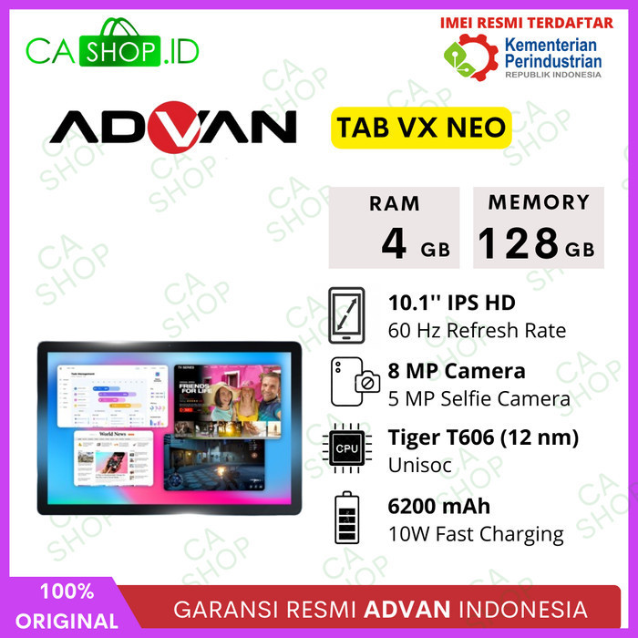Advan Tab VX Neo - 4GB 128GB (4/128) - Tablet 10" IPS Display 4G LTE - New Original Garansi Resmi
