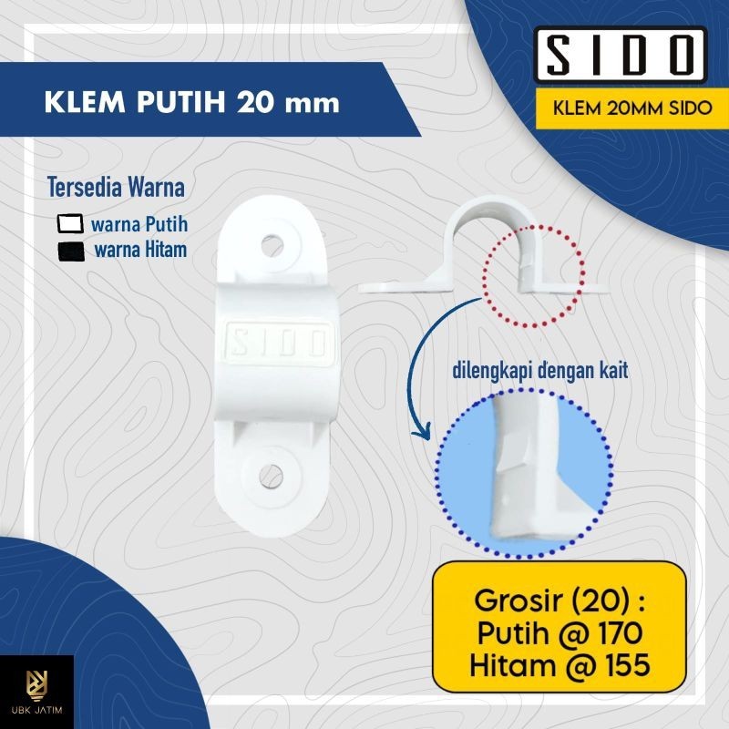 KLEM PIPA KABEL LISTRIK PUTIH 20MM SIDO