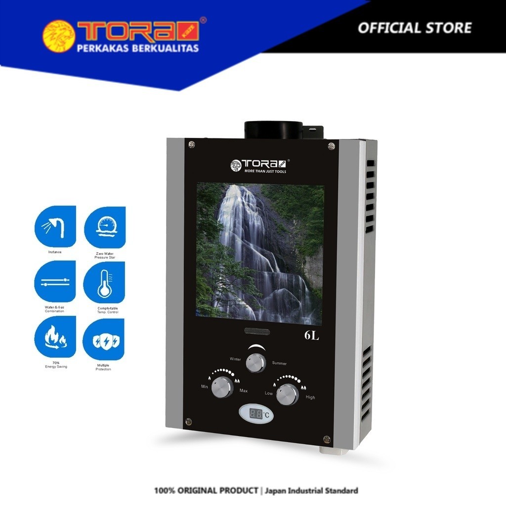 TORA Pemanas Air Digital Glass 6 Liter LPG - Gas Water Heater GWH6C