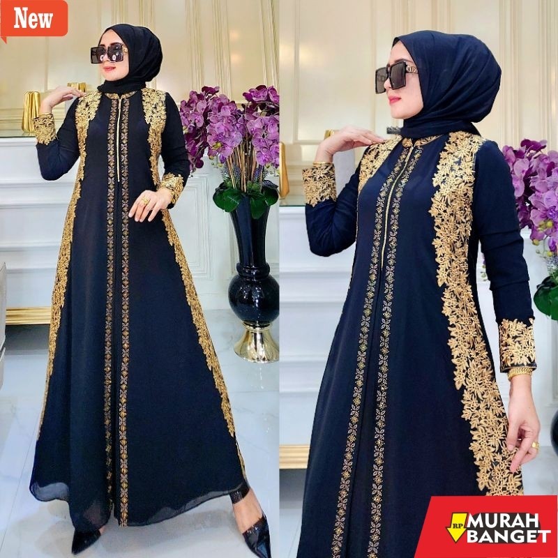 abaya shopee haul 2024 GAMIS ABAYA TURKEY BUSUI BORDIR NAYLA HITAM DAN WARNA