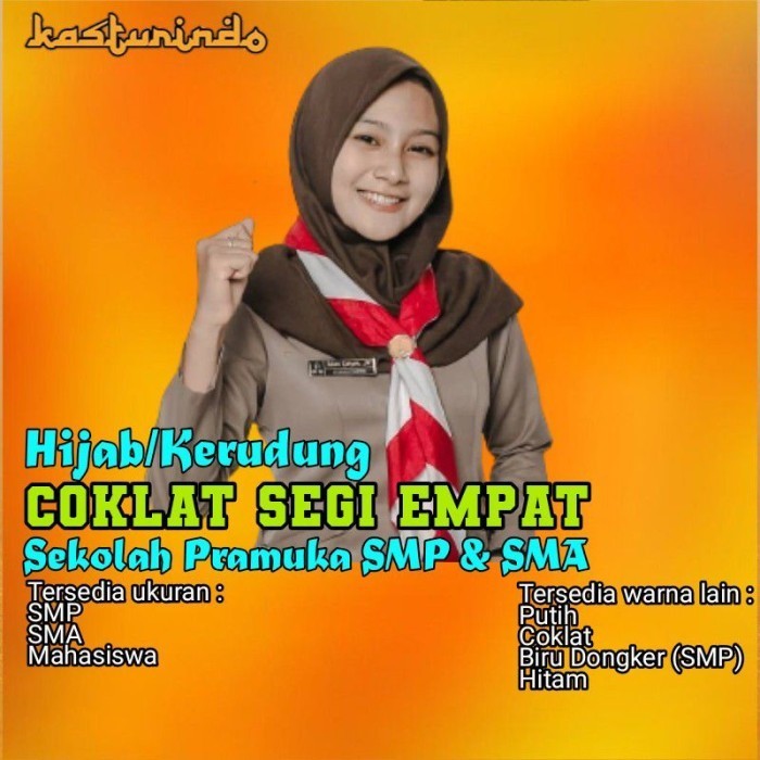 Kerudung Coklat Segi Empat Pramuka Sekolah Hijab SMP SMA Remaja Baru - SMA