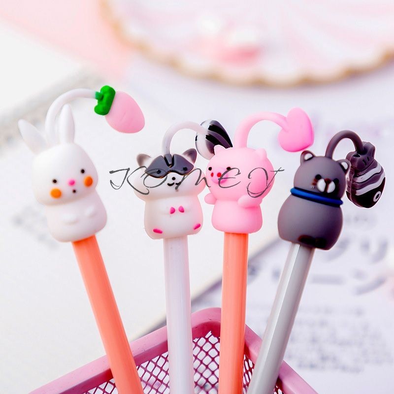 qing Pena Gel Siswa Liontin Makanan Hewan Kartun Pena Gel Kreatif Siswa Hitam 0.5