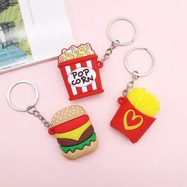 KEYZONE Gantungan Kunci Makanan Burger Soda Pizza Kentang Warna Ganci Koleksi Souvenir Kado Mainan A