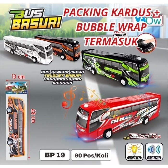 ( BISA COD) Mainan Bus basuri telolet nyala dan bunyi / mainan mobil bus telolet musik nyala bunyi