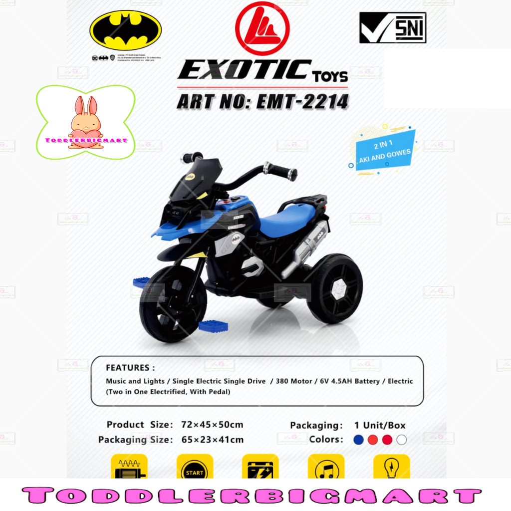 MAINAN ANAK SEPEDA MOTOR RODA 3 EXOTIC EMT 2214 AKI DAN GOWES 2 FUNGSI (2IN1)