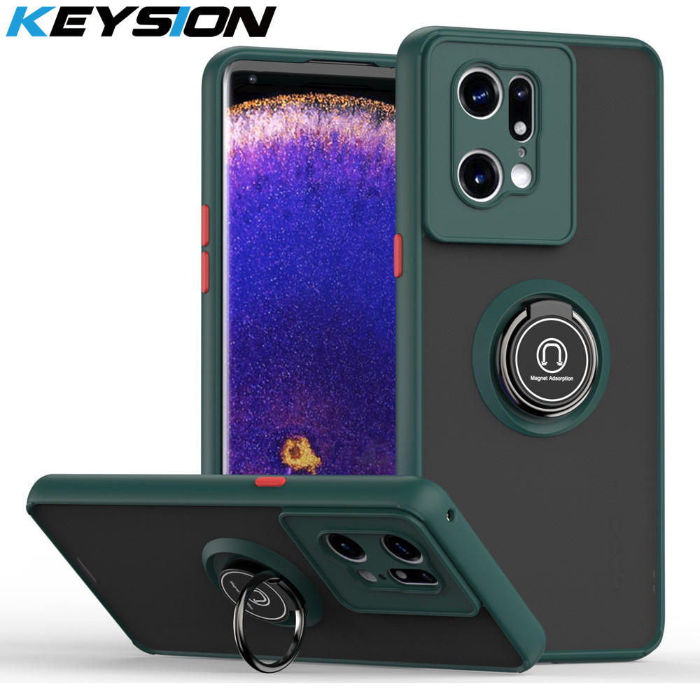 

KEYSION Fashion Matte Case for OPPO Find X5 X5 Pro Transparent Ring Stand Shockproof Phone Back Cover for OPPO Find X5 X3 Lite