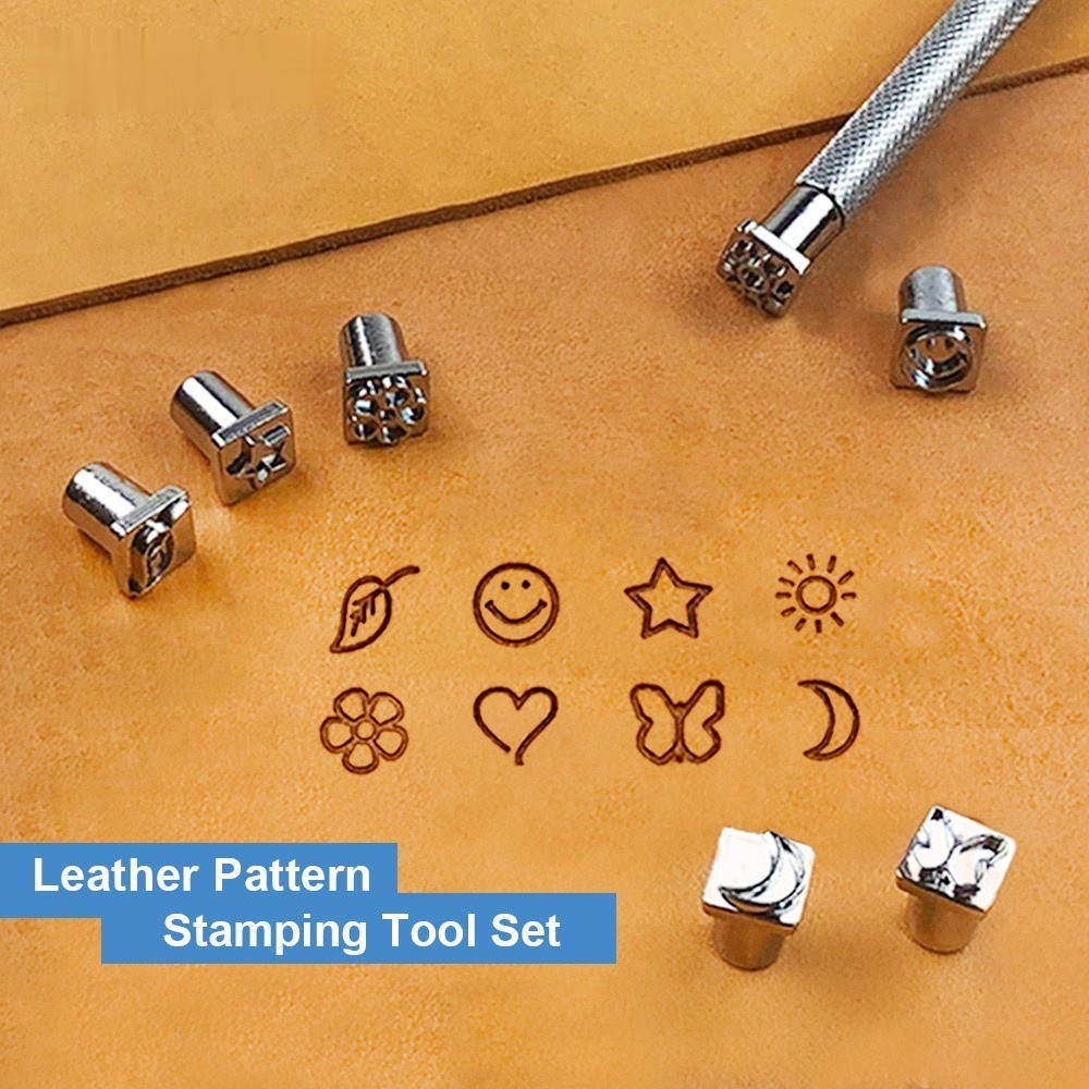 

OWDEN 9Pcs Leather Pattern Stamping Tool Set Metal DIY Manual Art Printing Stamps