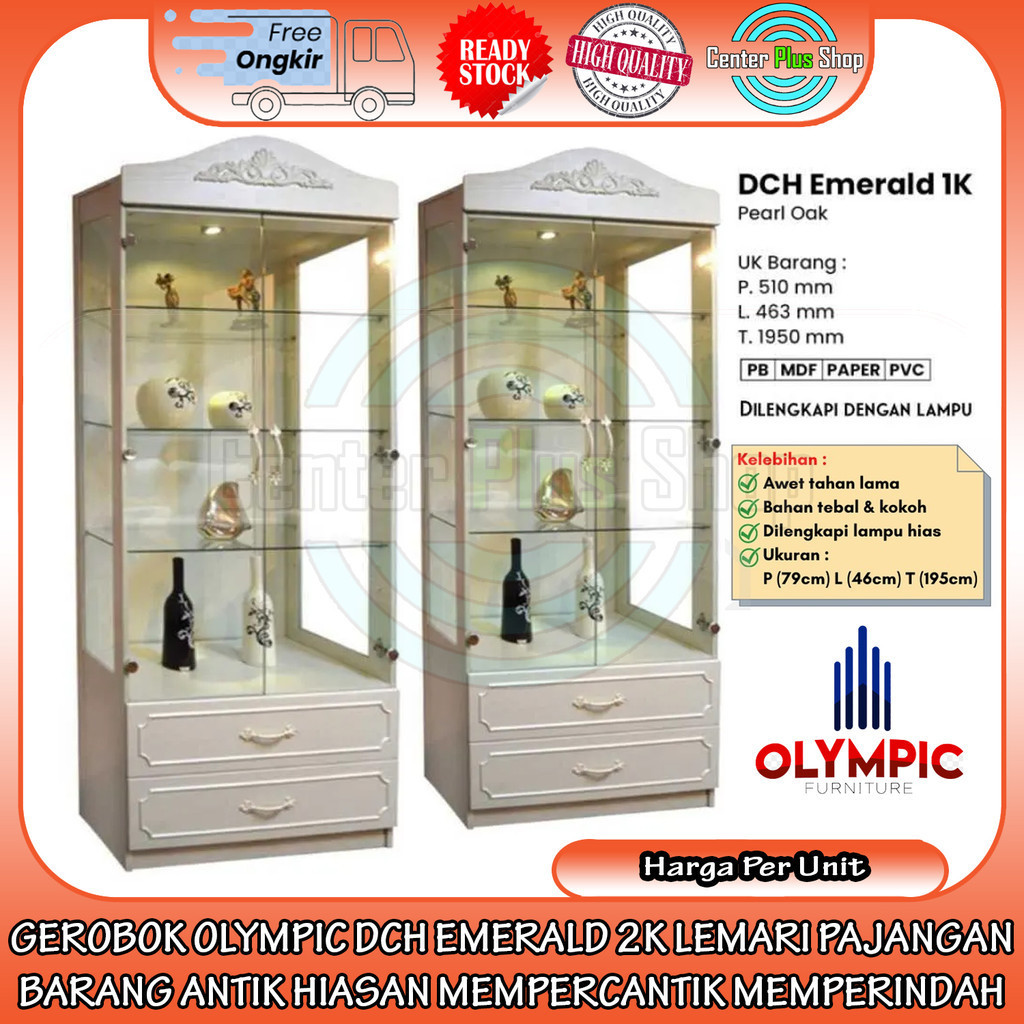 [Kargo] Lemari Hias DCH EMERALD 2K Olympic Led Gerobok Lampu Barang Antik Grobok Cabinet Kabinet Dek