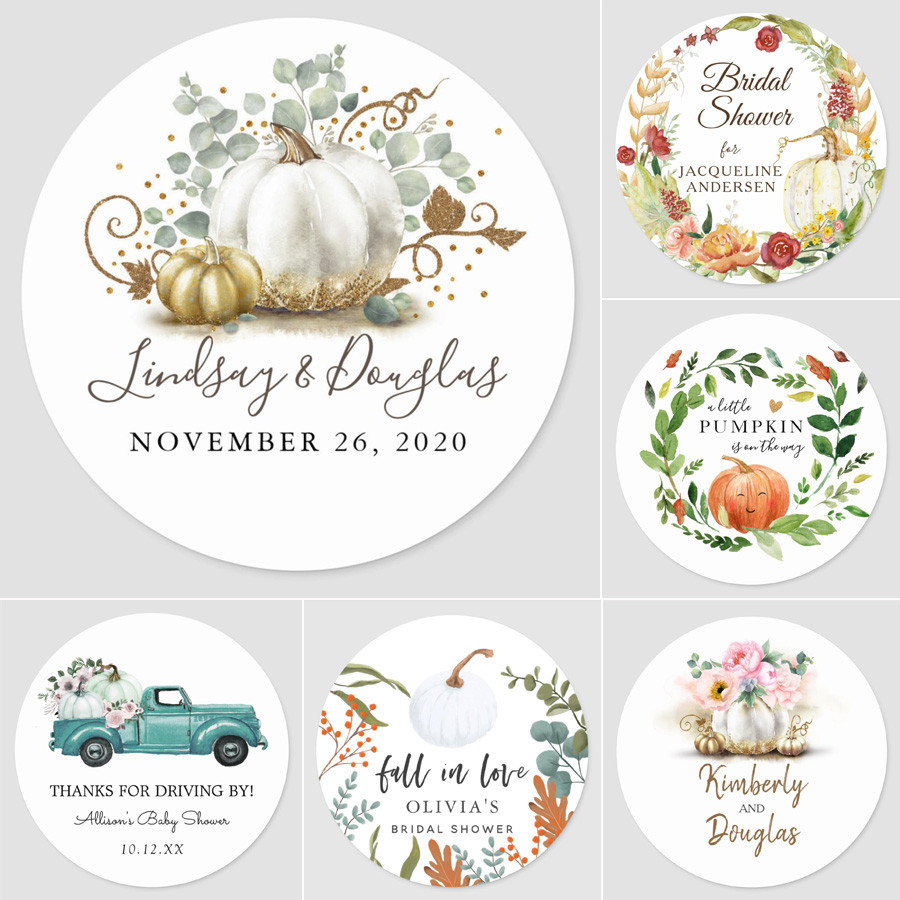 

Custom Gold and White Pumpkin, Fall Baby Shower, Classic Round Sticker Themed, Gender Neutral Gift Bag, Decorative, 100 Pcs