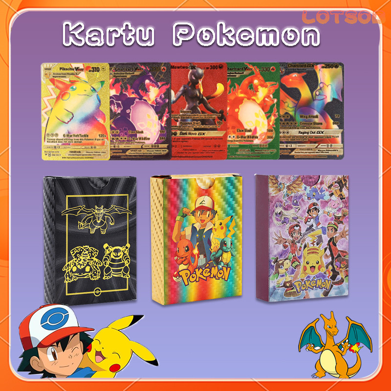 Kartu Pokemon Charizard 1 box 55pcs Metal emas  Pokemon Shiny Cards Pokemon Go Pikachu Charizard Pik