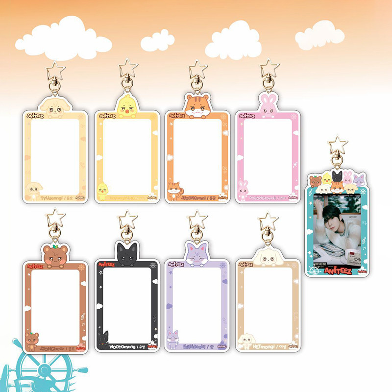 

Kpop ATEEZ Card Holder Acrylic Keychain 12CM ANITEEZ Cartoon Cute Picture Frame Small Card Storage Yeosang Mingi Fans Gift