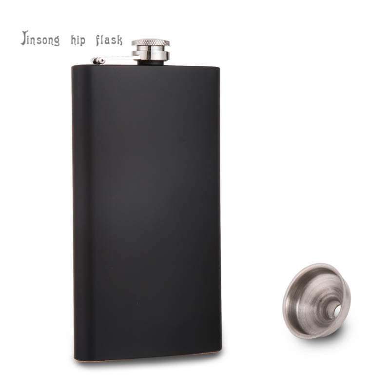 12 oz Matt Black 18/8   stainless steel Hip Flask with free funnel , Food degree