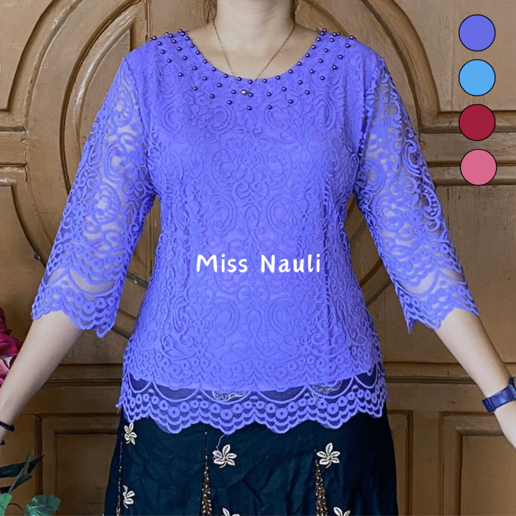Atasan Kebaya Brokat wanita Tangan lurus Leher Bulat - Blus Renda / Kebaya Batak Medan By Miss Nauli