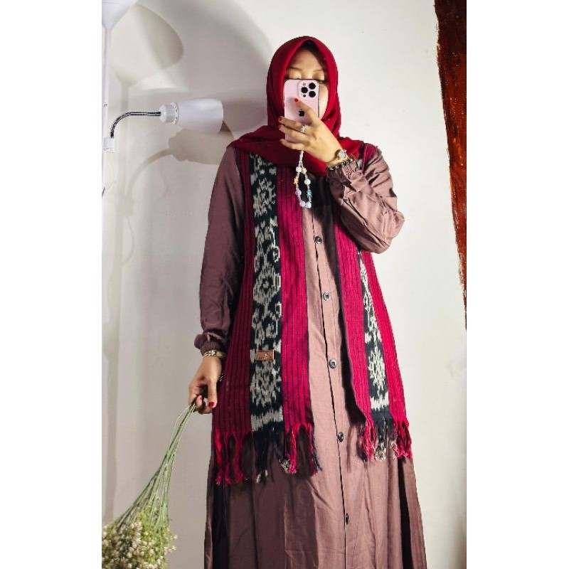 DAILY DRESS TENUN ETNIC PINK MAROON BY FAREECHA OFFICIAL. GAMIS TWILL SERAGAMAN.GAMIS TWILL FAREECHA