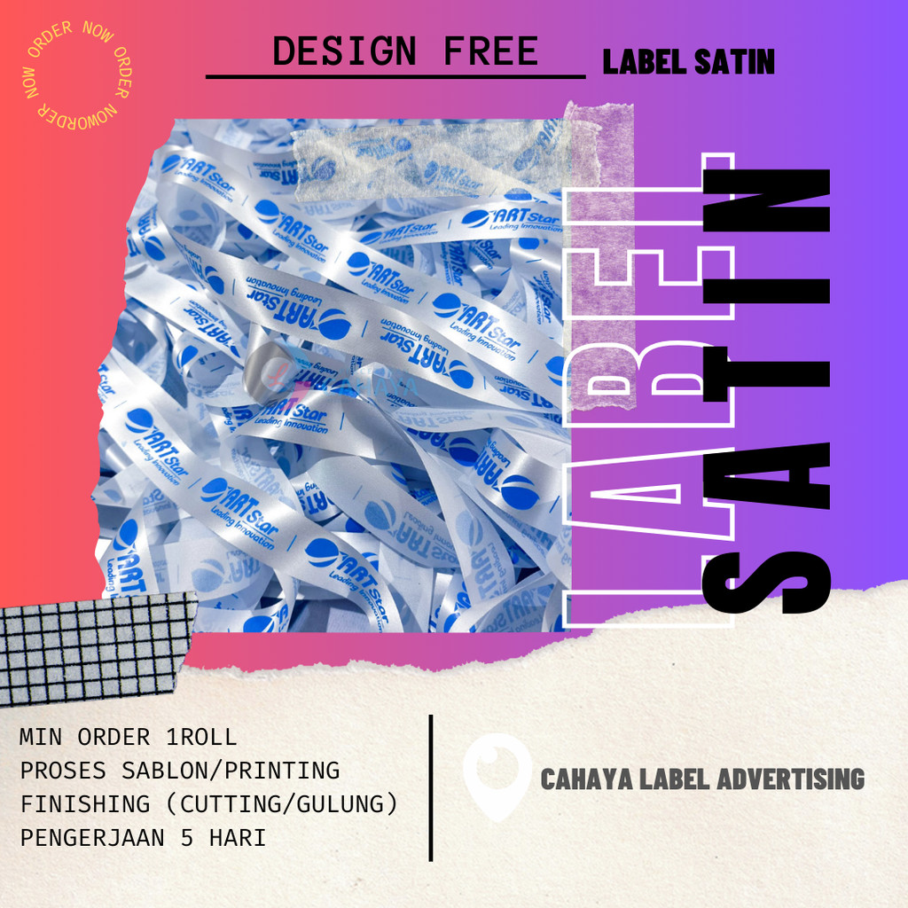 

Label Satin Putih Sablon Premium Label Baju/Label Clothing Proses Sablon
