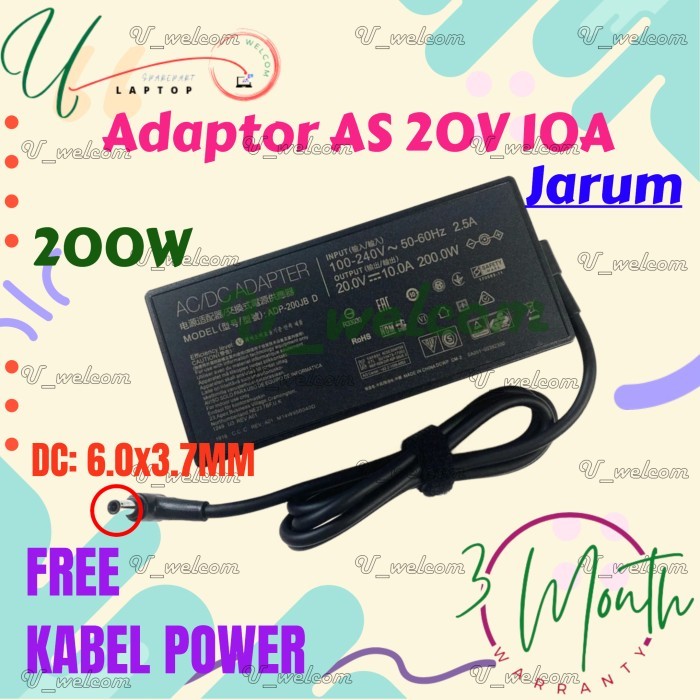 Adaptor Charger AS ADP-150CH B ADP-200JB D ADP-180TB H G531G FX506HCB FX506HE 20V 10A 200W DC: 6.0X3