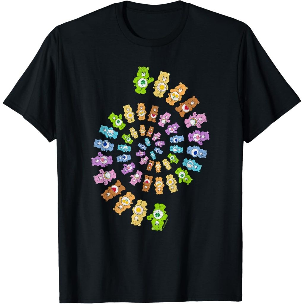 Baju Kaos Care Bears Psychedelic Retro Rainbow Spiral Bear Group T-Shirt