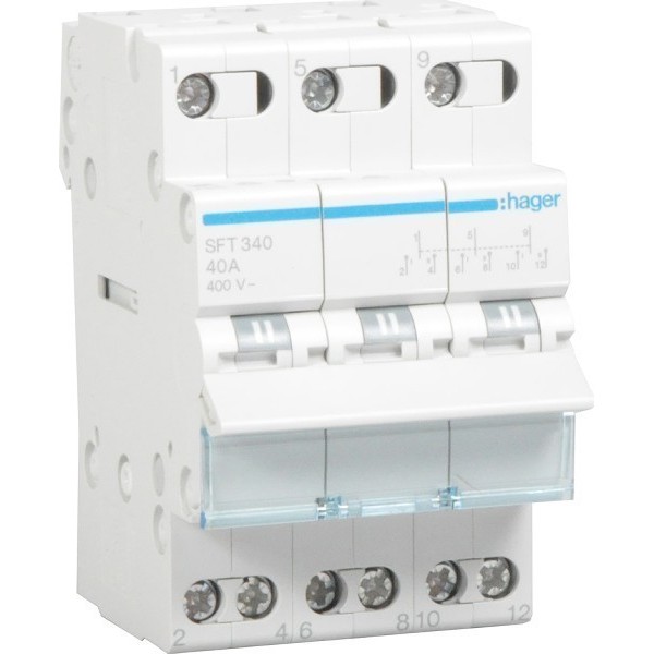 HAGER COS MCB CHANGE OVER SWITCH 3P 40A SFT340