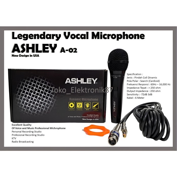 Microphone Karaoke Ashley A 02 B Series / Mic Kabel ASHLEY A-02B Dynamic Original