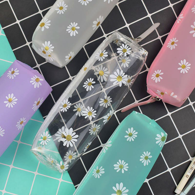 

1Pc Kawaii Transparent Pencil Case Daisy Gift Estuches School Pencil Box Pencilcase Pencil Bag School Supplies Stationery