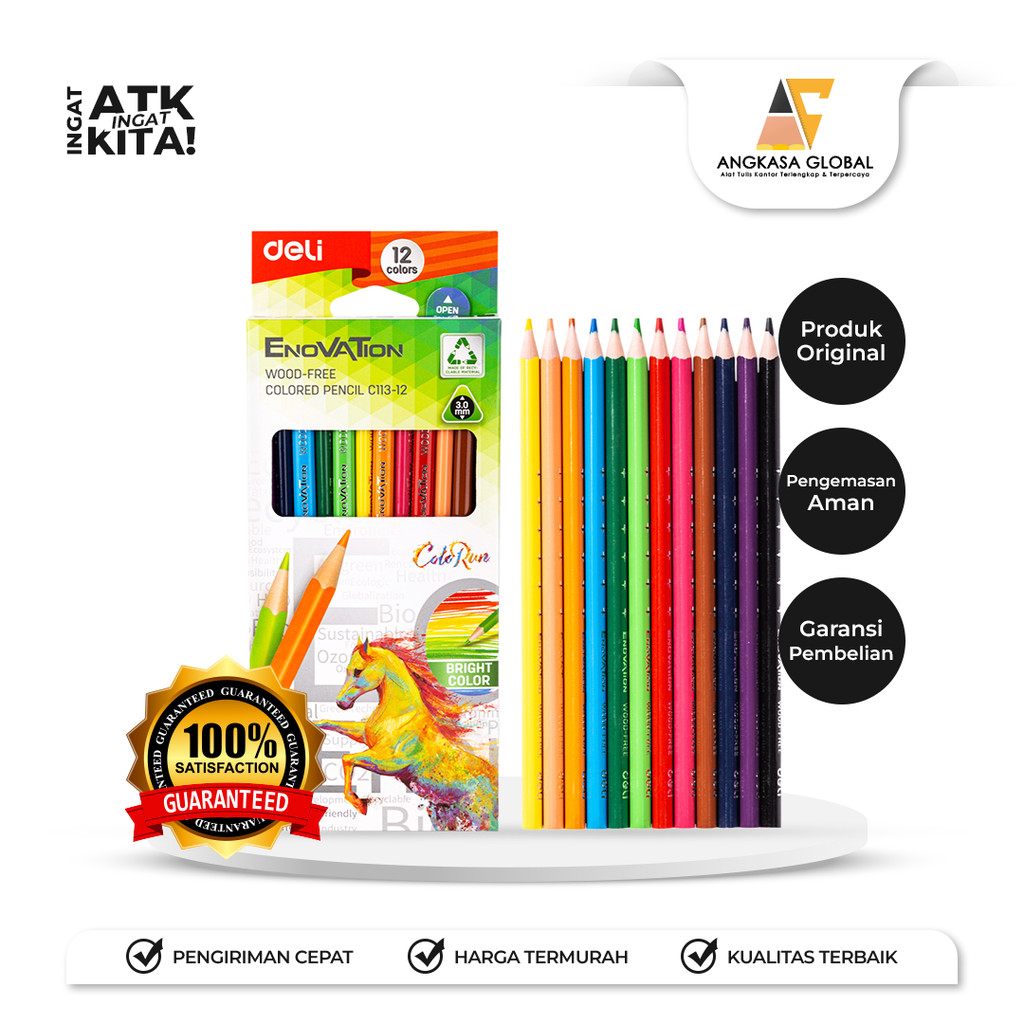 

DELI PENSIL WARNA/ WOOD-FREE COLORED PENCIL 12 (ASSORTED COLOR) EC113-12 (1SET)