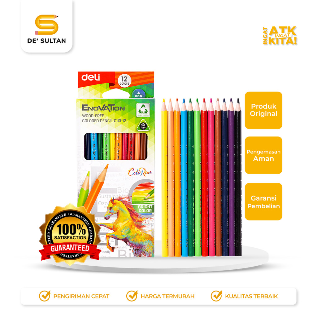 

DELI PENSIL WARNA/ WOOD-FREE COLORED PENCIL 12 (ASSORTED COLOR) EC113-12 (1SET)