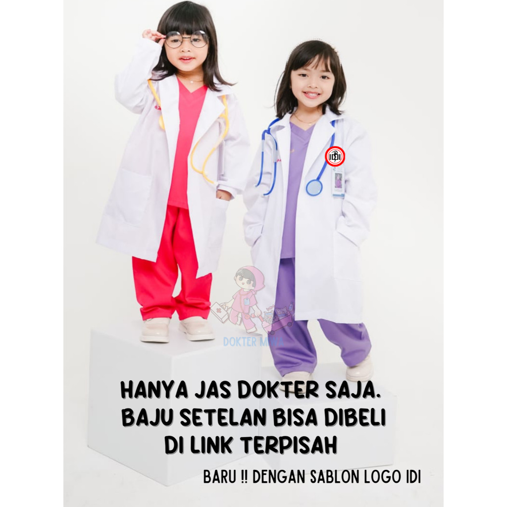 JA71YQ PO Pre Order Baju Kostum Jas Dokter Anak (Snelli) Jas Lab Putih Anak Jas Dokter Kecil