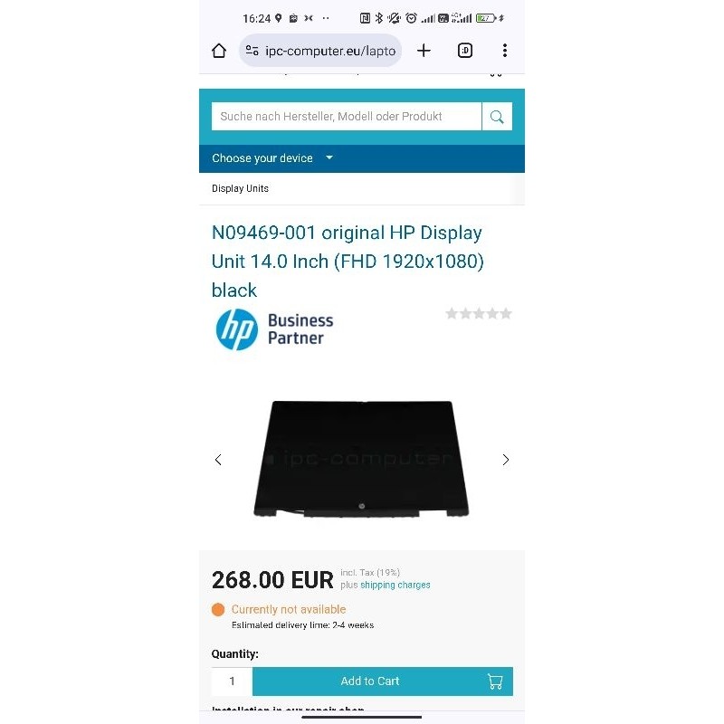 N09469-001 KOMPATIBEL layar laptop HP Display Unit 14.0 Inch (FHD 1920x1080) black EX KOMPATIBLE PAR