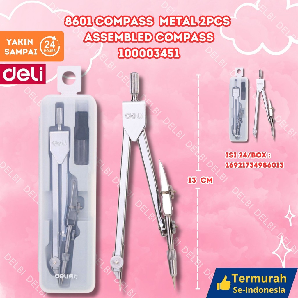

Deli Compass / Jangka Set 2 in 1 - 8601 COMPASS METAL 2PCS ASSEMBLED COMPASS