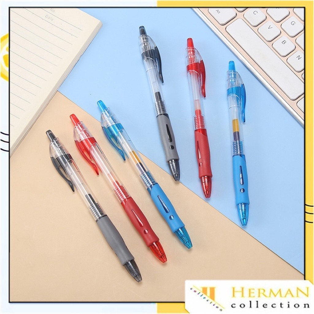 

HC Pulpen Standard Cetekan Transparant Pena Gel 0.5mm Alat Tulis Kantor Sekolah Pen Pencet Tinta Cair Bolpoint Polos Murah