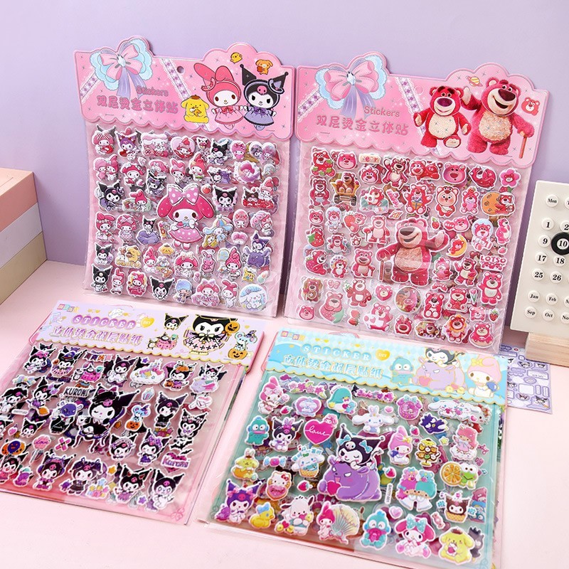 

Cartoon Sanrio Double Layer Bubble Stickers Kawaii Melody Kuromi 3D Sticker Cute Kids Prizes DIY Children Girl Toy Stickers Gift