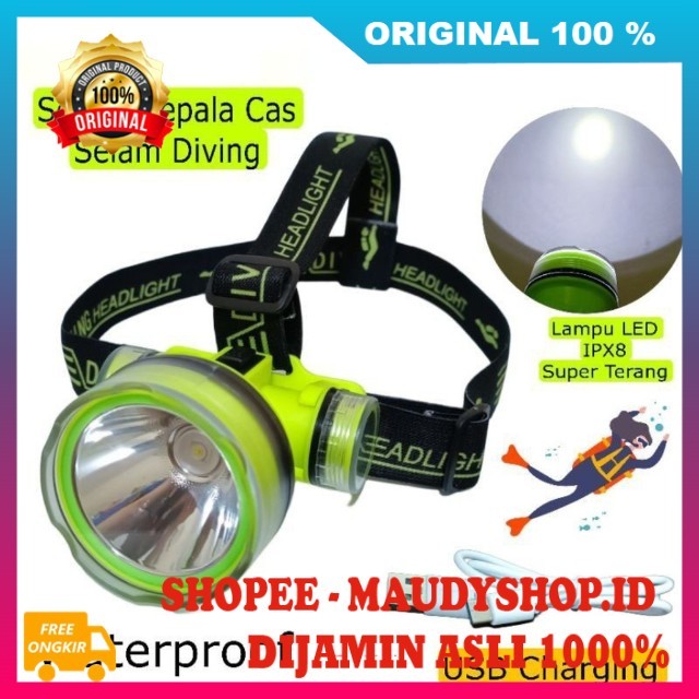 Senter Selam Diving Headlight Senter Air Menyelam Senter Kepala Selam Senter Anti Air ASLI ORI