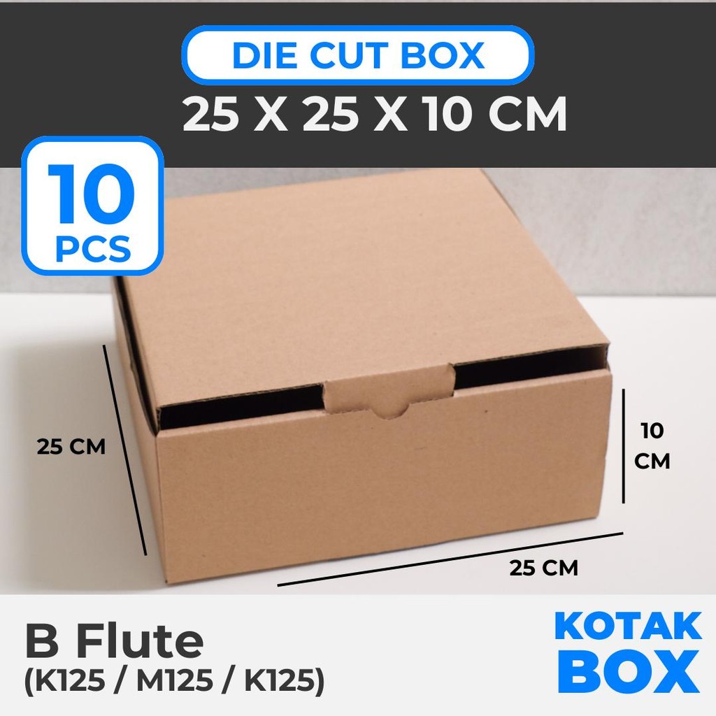 

[10 PCS] Box Kardus Karton Die Cut Mailer 25 x 25 x 10 cm Tanpa Sablon - Bahan B Flute Cokelat