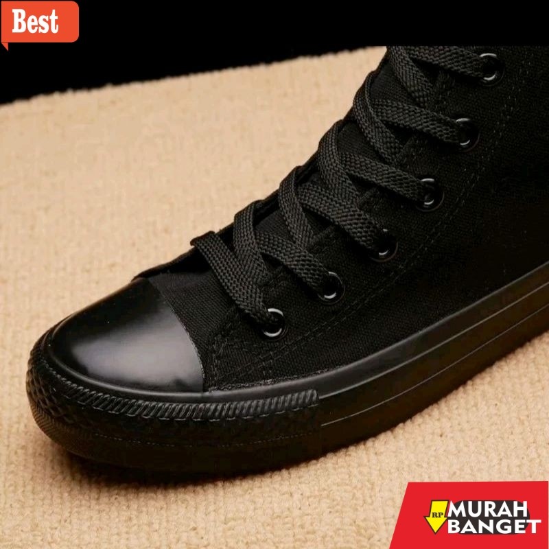 sepatu basket terbaik 2024 Sepatu Sekolah Kerja Kuliah Pria Wanita Hitam Polos New Basket HC Tinggi 