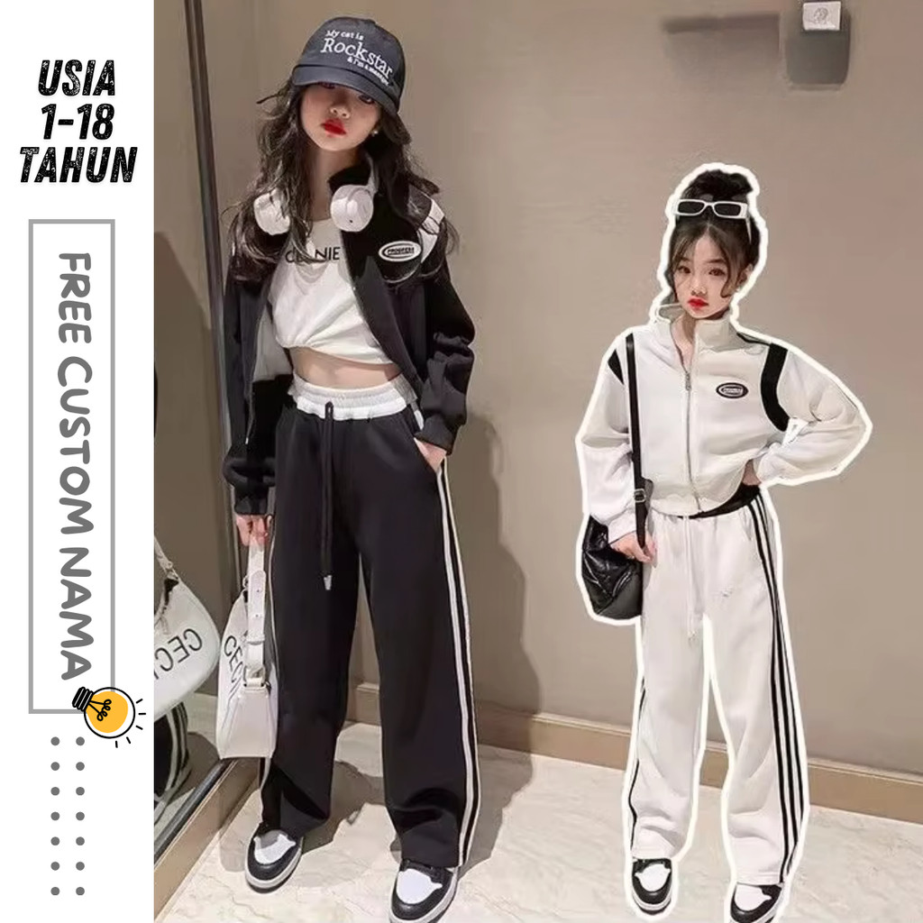 One Set Jaket Anak Perempuan Laki Laki Import / Jaket Varsity Baseball Custom Bordir Nama 1-18 Tahun