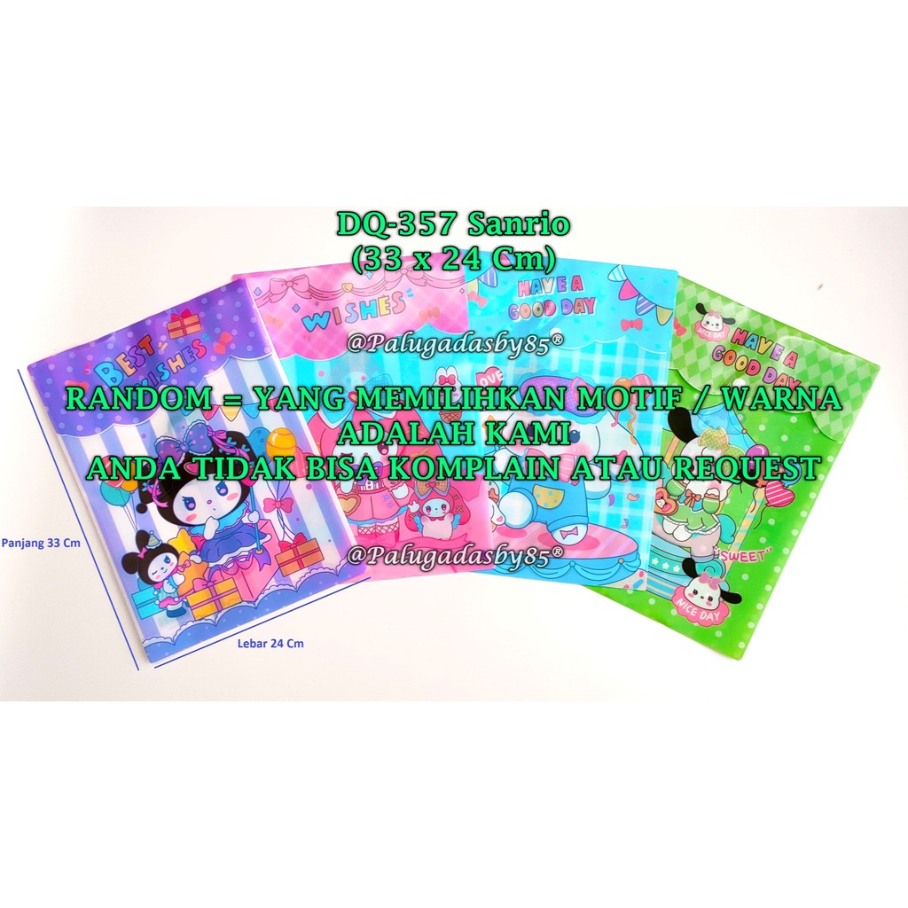

(1 Biji) GROSIR Map Kancing Sanrio F4 24 x 33 Cm TIDAK BISA PILIH WARNA / Map Kancing GXIMP DQ-357