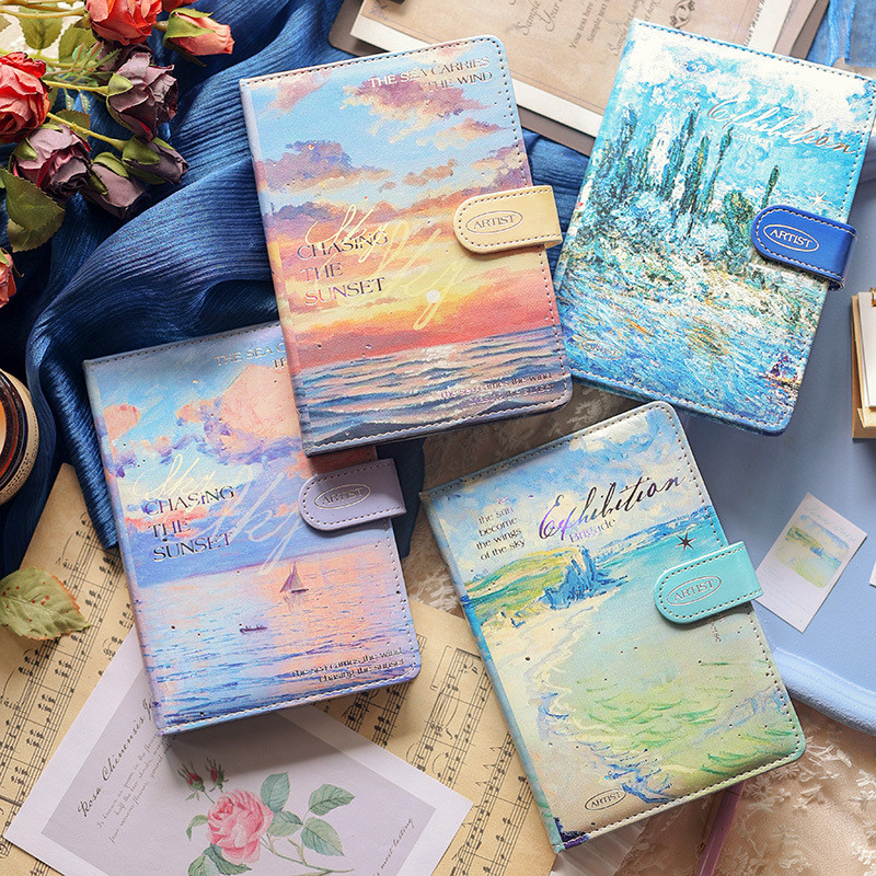

Notebook PU Leather Magnetic Buckle Note Art Retro Painting Color Page Diary Planners Journals Office School Supplies