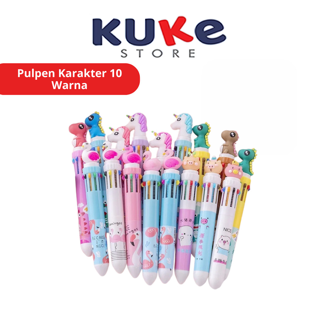 

Pulpen Karakter 10 Warna 0.5mm - Pen Tinta Ballpoint Perlengkapan Menulis Multicolor / Bolpen Mix Colour Isi 10in1 Bergambar Kartun Lucu / Pena Alat Tulis Sekolah Kantor Warna Warni Praktis Hitam Biru Pink Merah Ungu Hijau Kuning Unicorn Dino Rabbit Cute