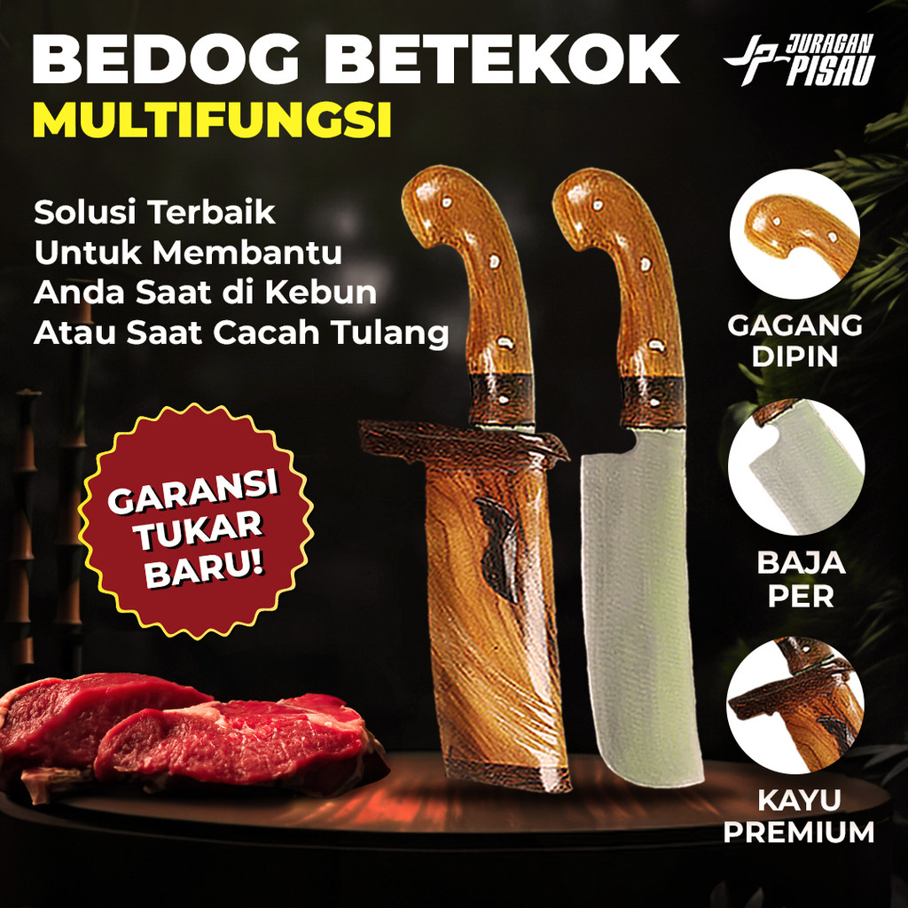 Bedog Betekok Bahan baja per asli Cincang Daging dan Tulang Kuat untuk Tebas - Juragan Pisau