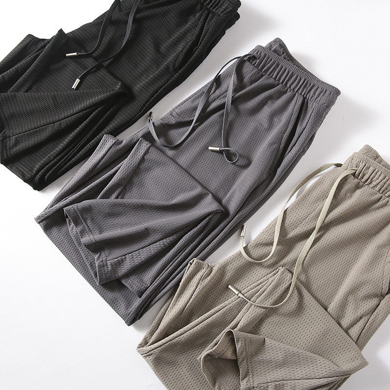 Ice Silk Air Conditioning S Pants Laser Perforated Men's Large Stretch Breathable Outer Trousers Out