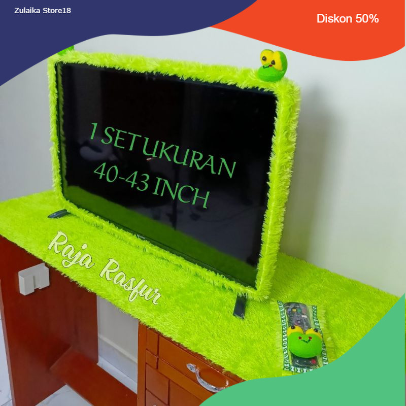 Paket hemat bando tv led 40-43 inch karakter + taplak meja ukuran 150x50cm + sarung remot bulu rasfu