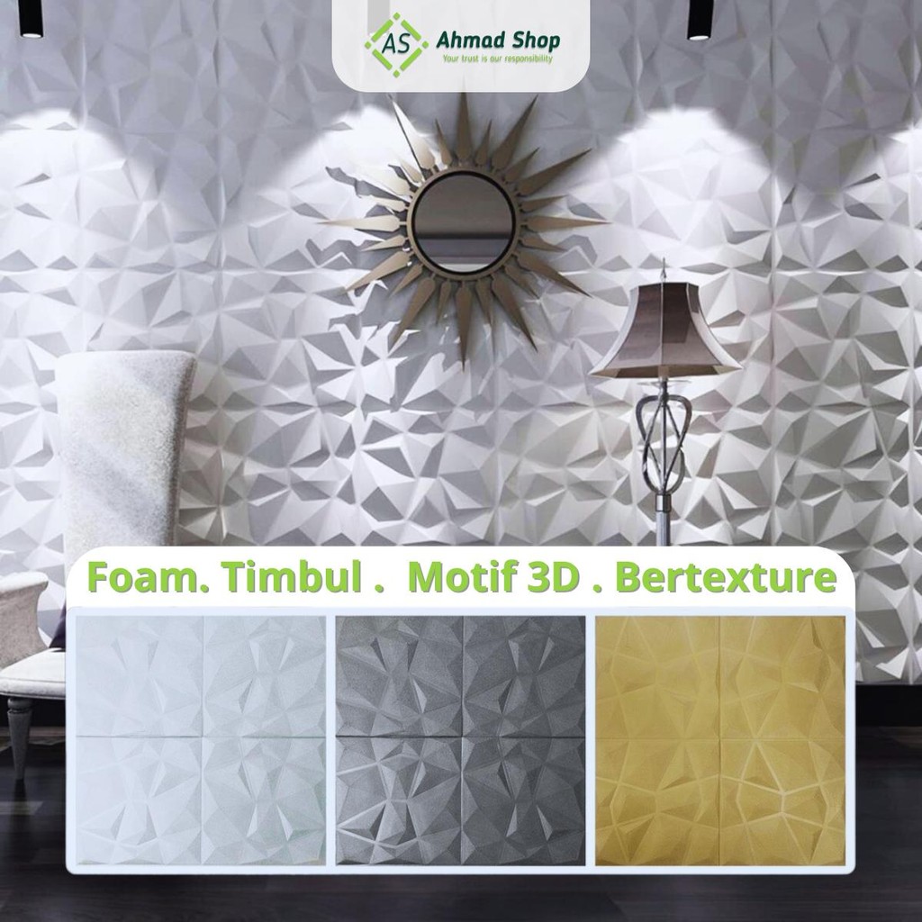 3D Foam Diamond Permata Batik 70x70 cm Tebal 6 mm Wallfoam Dinding Kamar Mandi, Studio