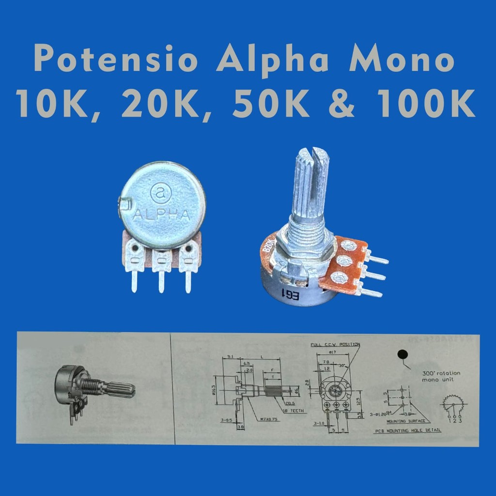 POTENSIO MONO ALPHA 10K 20K 50K 100K Potensio alpha mono