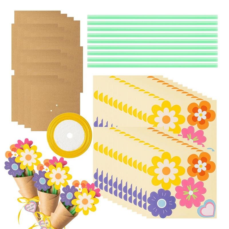 

Flower Bouquet Craft Kids Flower Art And Crafts Children Paper Flower Arrangement Kit With Ribbon DIY Mother's Day Card Helper