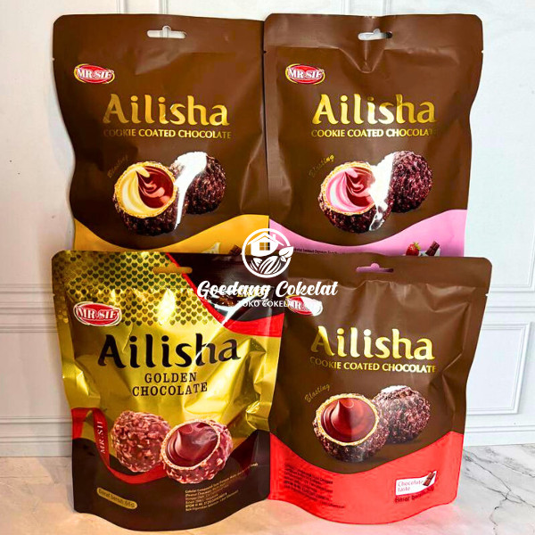 

MR.SIF Ailisha Chocolate Cokelat Coklat Ailisha 70gr Ailisha Golden Cookie Coated Strawberry Milk Chocolate 66gr / 70g