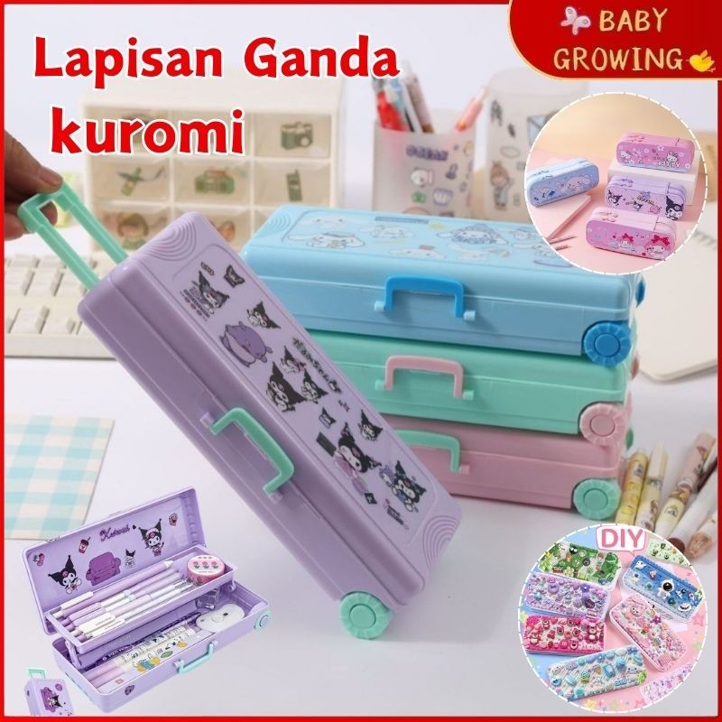 

Kotak Pensil Stationery Dual Zipper SANRIO Tempat Pensil Pencil Bag Kuromi 2 Lapis Large Capacity