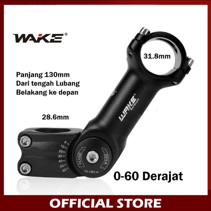 Wake Stem Sepeda MTB Rise Adjustable 0-60 Derajat 130mm OS 31.8mm