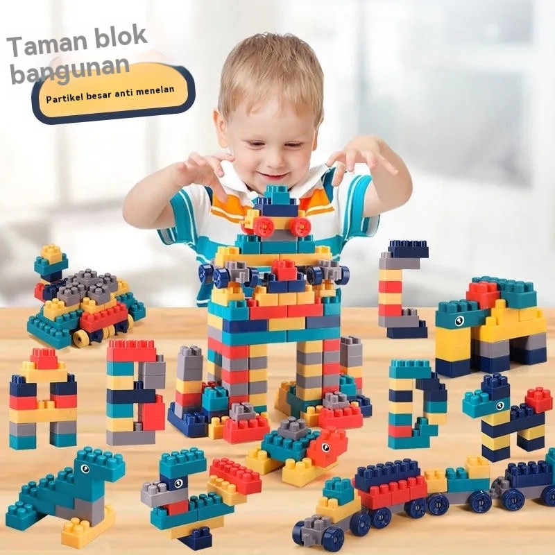 Partikel besar blok bangunan anak-anak yang kompatibel dengan mainan puzzle rakitan LEGO anak laki-l