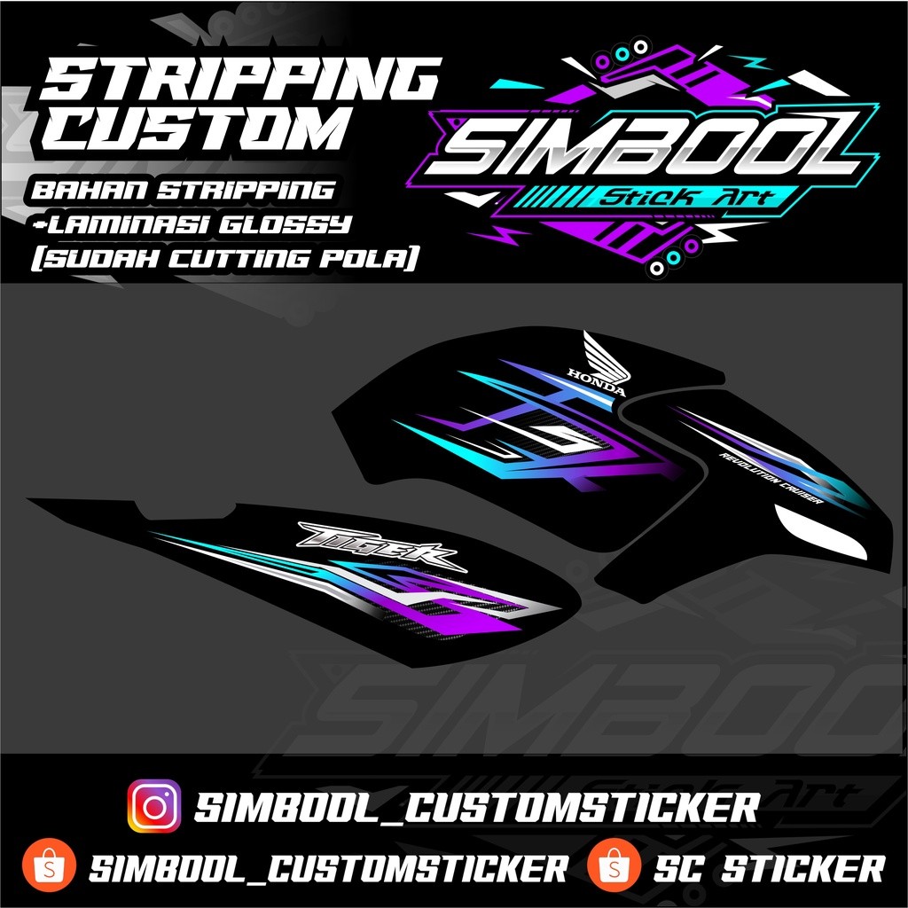 stiker striping tiger revo minimalis hitam (sudah laminasi glossy + cutting pola) siap tempel warna 