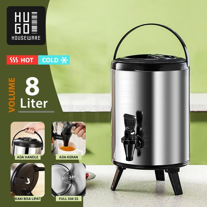 [SPECIAL LIVE CREATOR] HUGO Dispenser Termos Air Stainless Steel dengan Keran Milk Tea Bucket Jumbo 